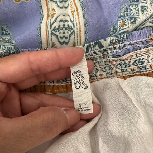 Free People A Line Asymmetrical Midi Skirt Bohemian Blue Print Rayon Sz M - Picture 8 of 10